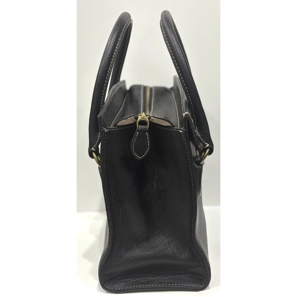 Lauren Ralph Lauren Black Pebbled Satchel Handbag Turn Lock Top Handle Bag
